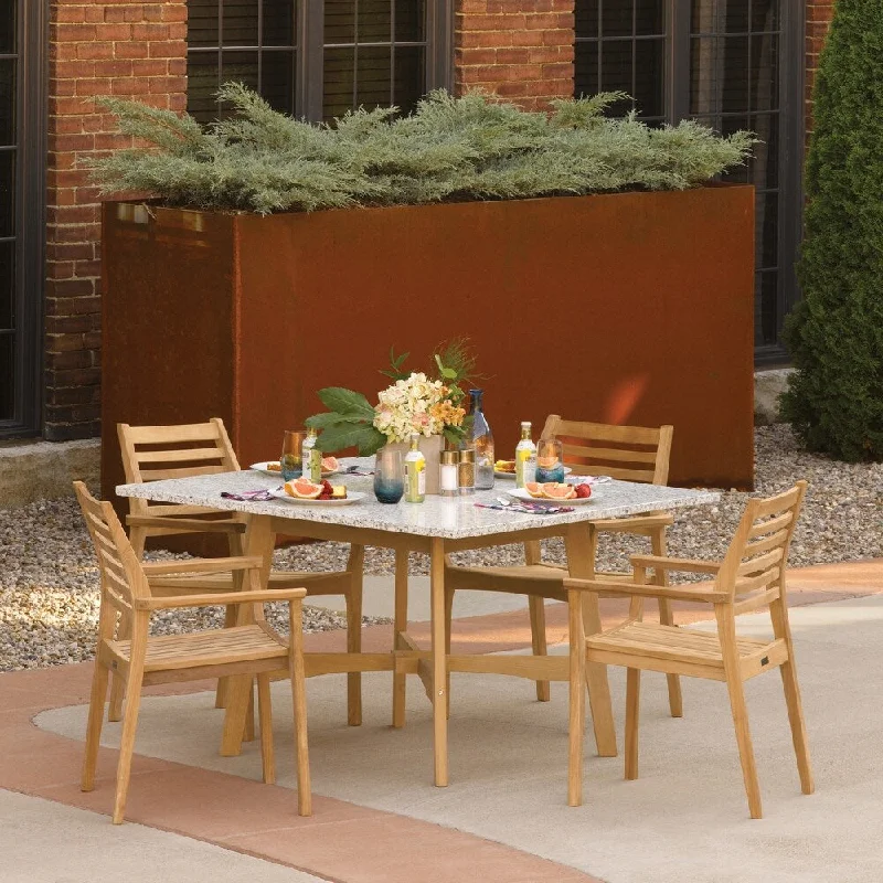 Oxford Garden Wexford 5-piece 48-inch Lite-Core Ash Table Dining Table & Mera Shorea Natural Stacking Armchair Set (No Cushion)