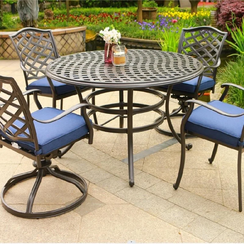 Round 4 - Person 49" Long Aluminum Dining Set with Cushions