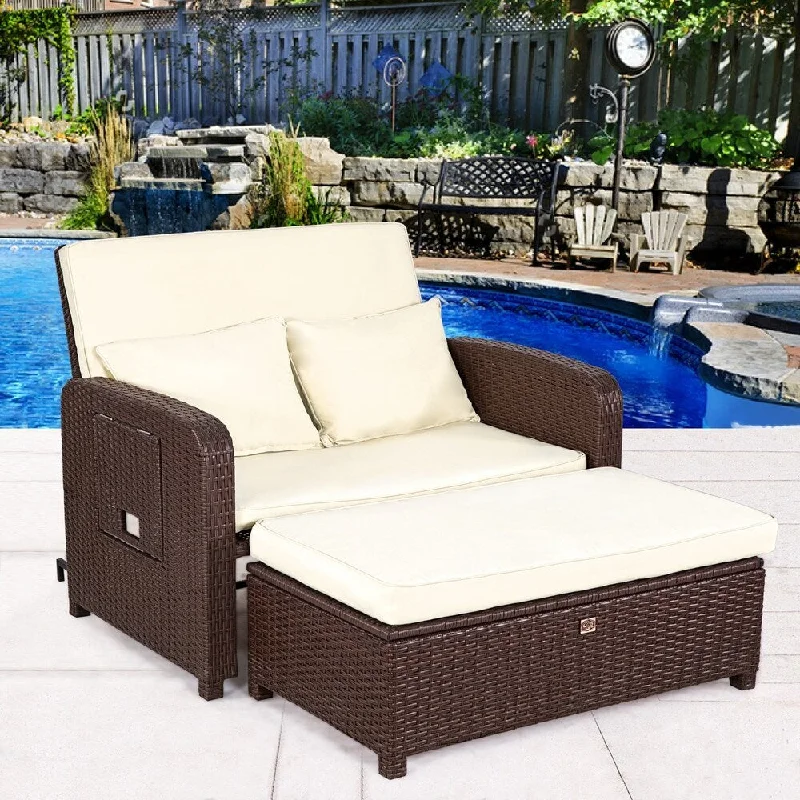 2 PC Daybed Set Chaise Lounge Chair with Creamy cushion