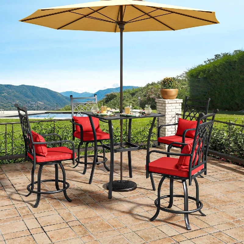 4-Person Patio Dining Set with Red Cushion