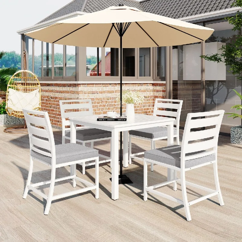 5 PCS Outdoor Garden Steel Dining Table and Chairs Set with Cushions, Without Umbrella