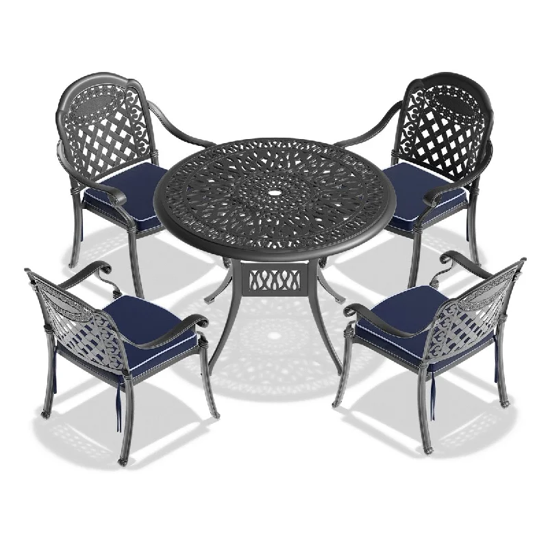 5-Piece Aluminum Patio Outdoor Conversation Furniture Set With Free Seat Cushions In Random Colors And Table