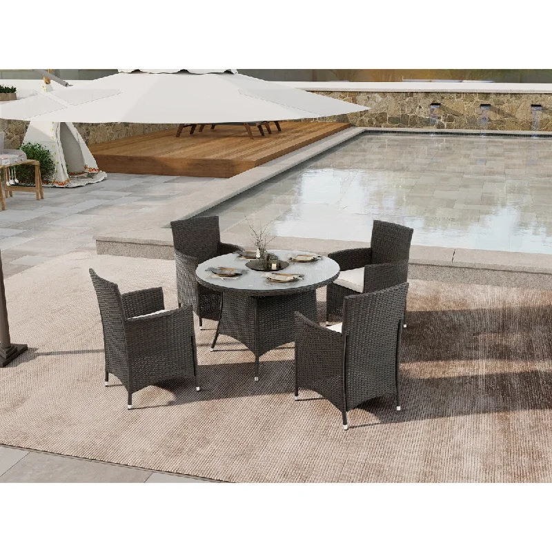 5 Piece Patio Outdoor Dining Set with Chairs and Cushions,Umbrella Cutout