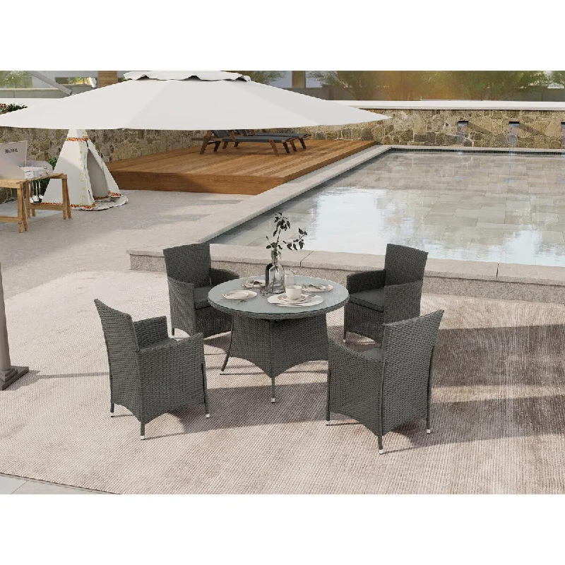 5 Piece Patio Outdoor Dining Set with Chairs and Cushions,Umbrella Cutout