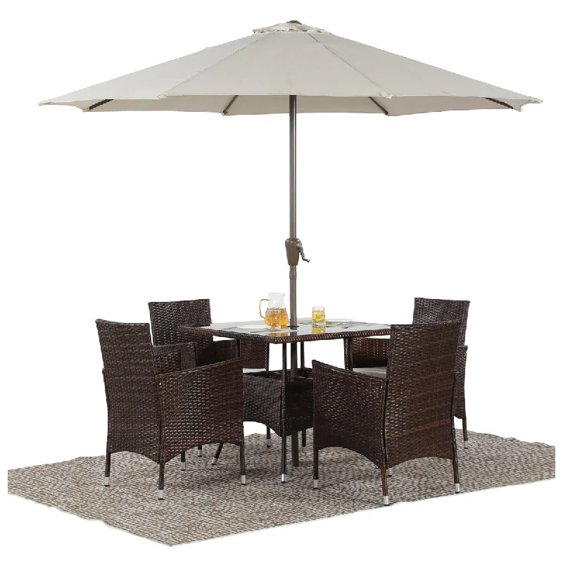 5-Pieces PE Rattan Wicker and Metal Patio Outdoor Dining Set with Cushions