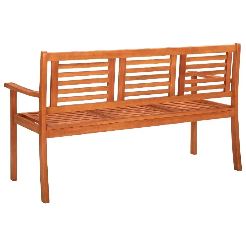 59.1 inch 3-Seater Patio Bench, Solid Eucalyptus Wood Bench with Cushion, Sturdy and Stable, Patio Living Space Bench