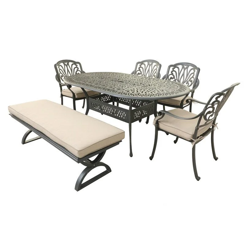 6 Piece Outdoor Aluminum Dining Set with Cushions