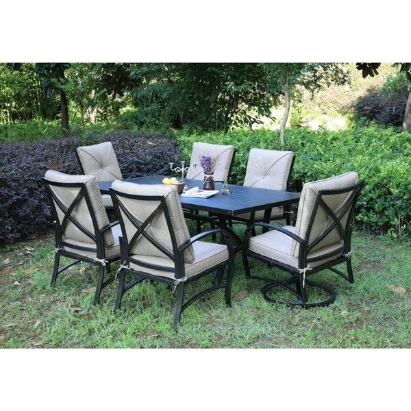 Brazos 7 Piece Patio Aluminum Dining Set with Cushions, 42x72 Inch Rectangle Dining Table