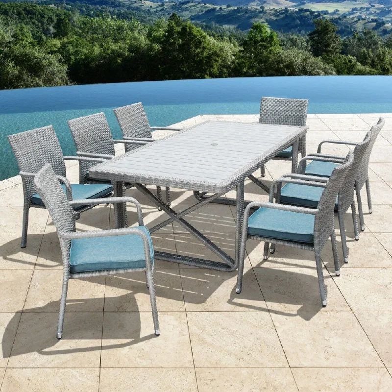 Corvus Martinka 9-piece Grey Wicker Patio Dining Set with Cushions