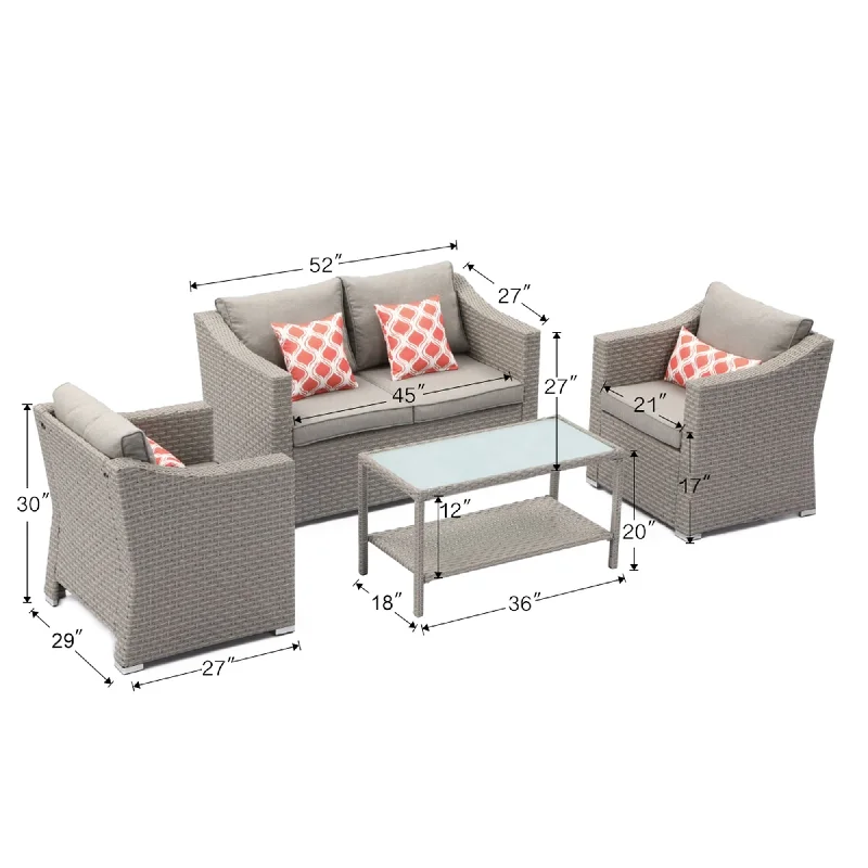 Cosiest 4-piece Cushioned Sectional Sofa Patio Set