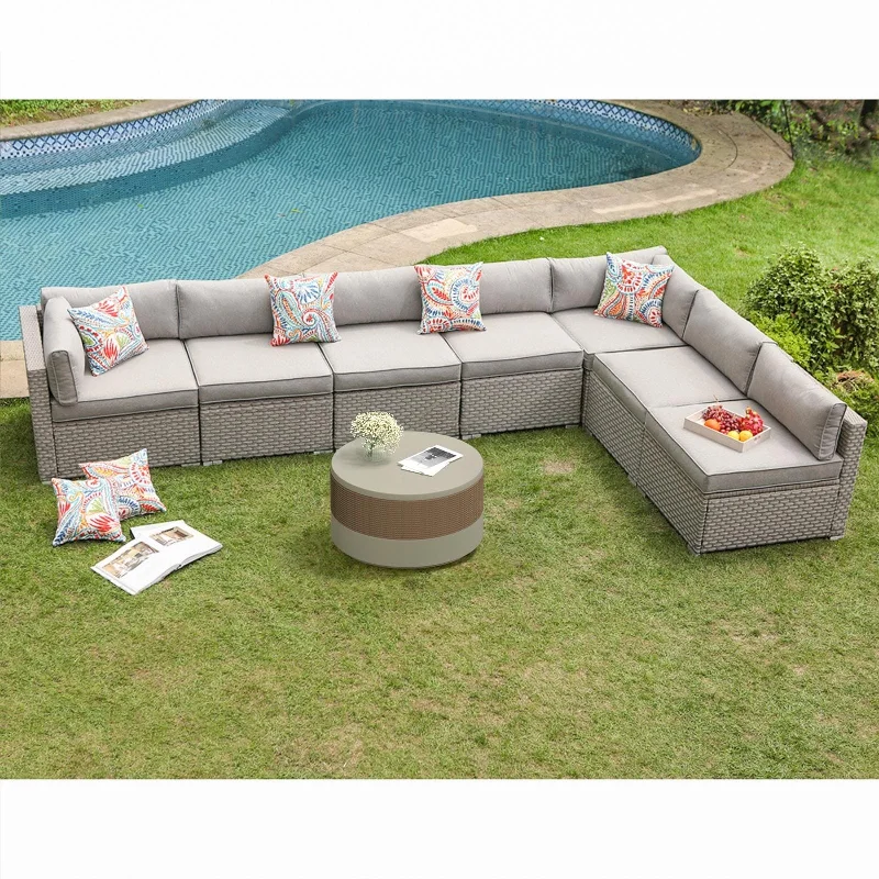 COSIEST 8-piece PE Wicker Outdoor Sectional Set with Cushions