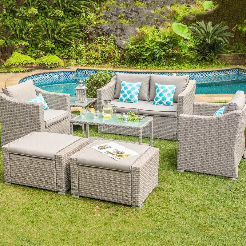 COSIEST Outdoor Furniture 7-Piece Conversation Set With Cushions