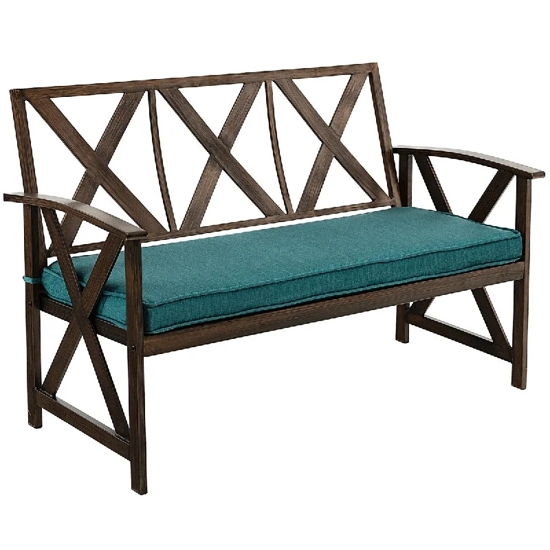 Costway Outdoor Garden Park Bench with Padded Cushion Wood Grain - See Details