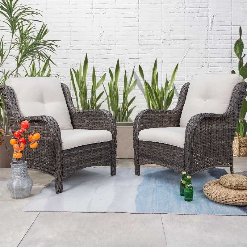 Cozywor 2-Piece Outdoor Patio Ratten Wicker Lounge Chair WIth Cushion