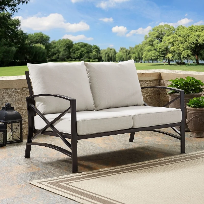 Crosley Kaplan Oiled Bronze Steel Outdoor Loveseat with Oatmeal Cushions - 54 W x 30.5 D x 32 H