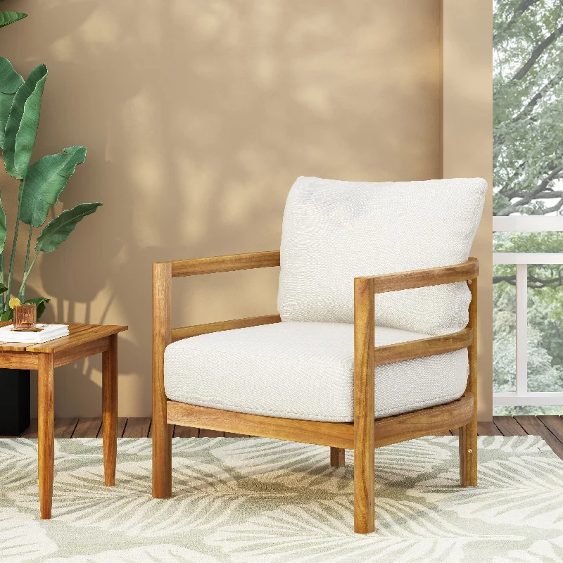 Ellendale Acacia Wood Outdoor Club Chair with Cushions by Christopher Knight Home