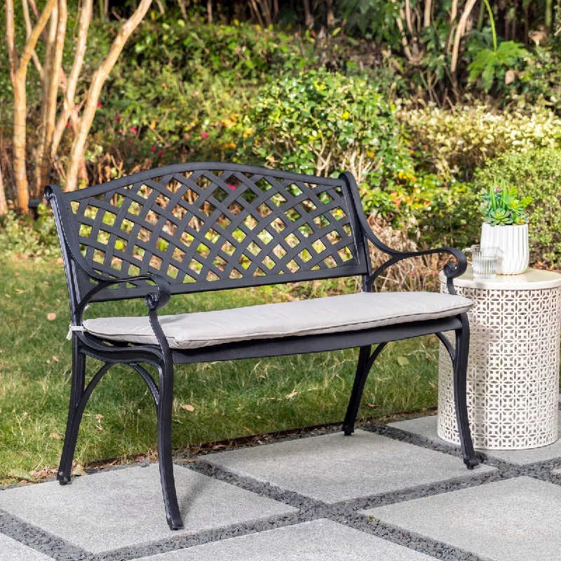 Elm Plus 40"L Outdoor Cast Aluminum Bench with Olefin Cushion