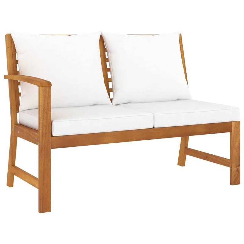 Garden Bench with Cream Cushion, Solid Acacia Wood Lounge Seat