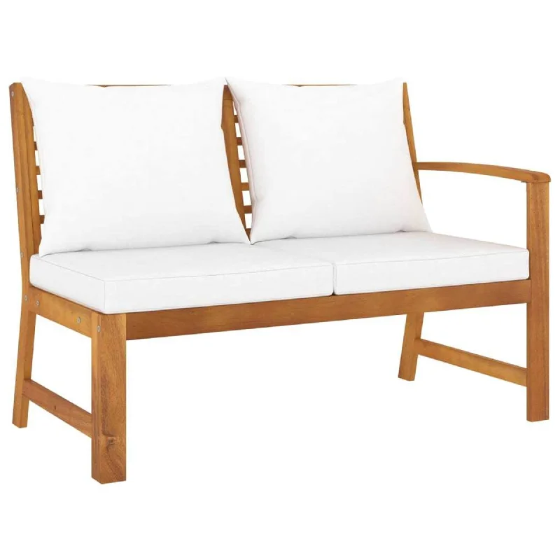 Garden Bench with Cream Cushion, Solid Acacia Wood Lounge Seat