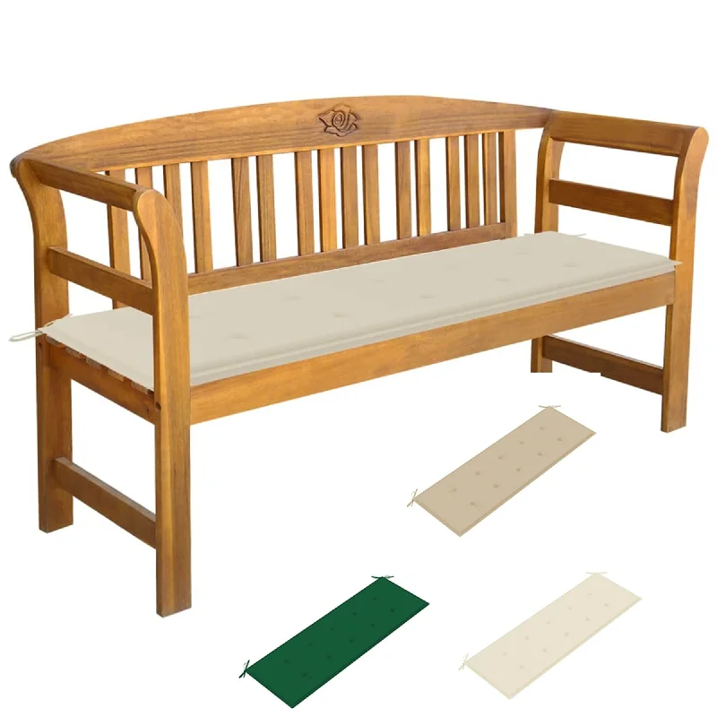 Garden Bench with Cushion, 62" Solid Acacia Wood Bench Lounge Chair