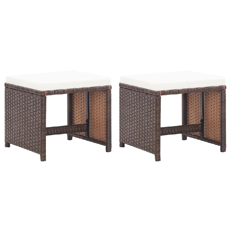 Garden Stools 2 pcs with Cushions Poly Rattan Brown