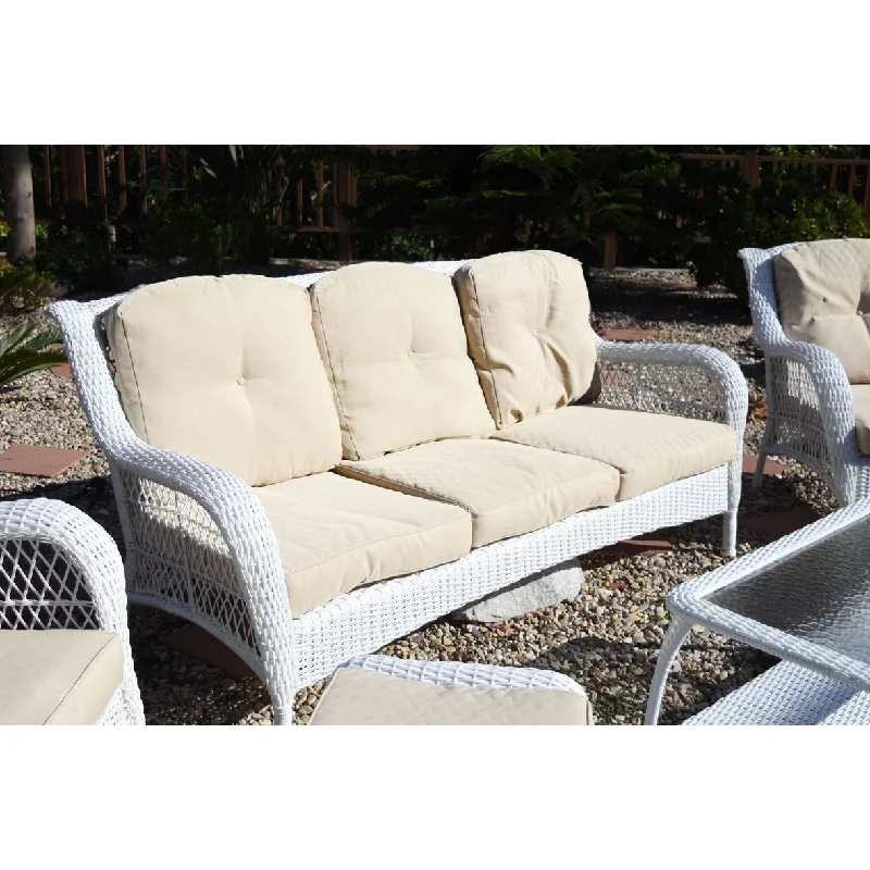 Jeco White Wicker 6-piece Seating Set with Tan Cushions