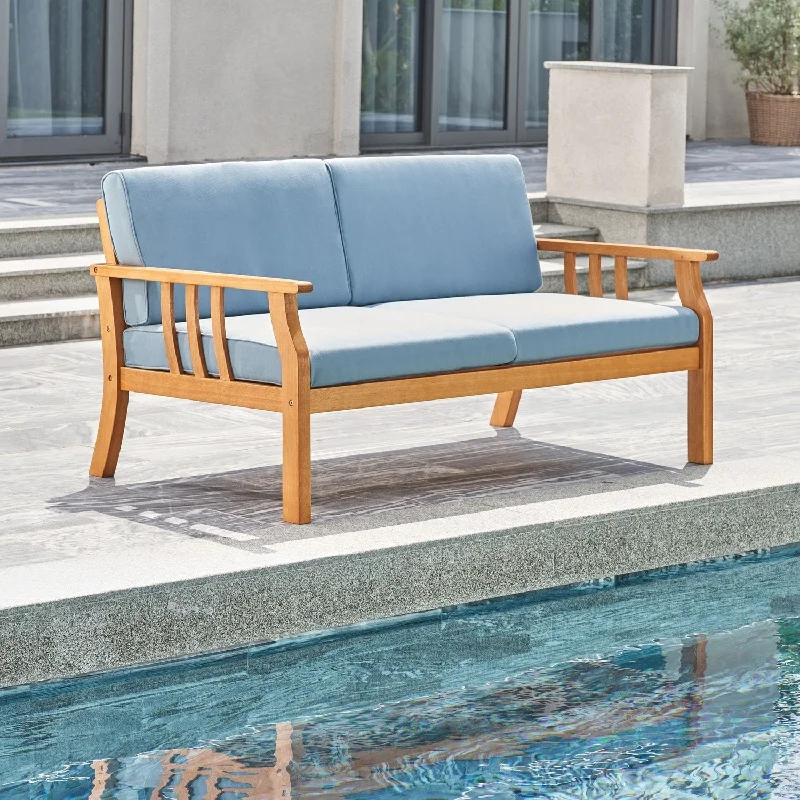 Kapalua Honey Nautical Wooden Outdoor Sofa Bench with Cushion