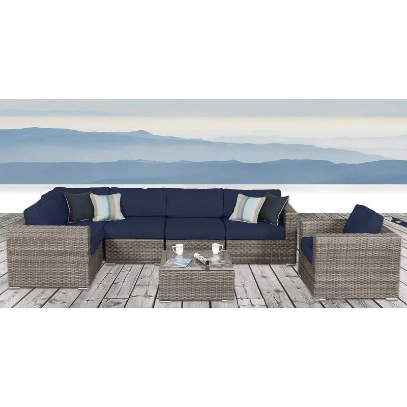 LSI 7 Piece Rattan Sunbrella Sectional Seating Group with Cushions