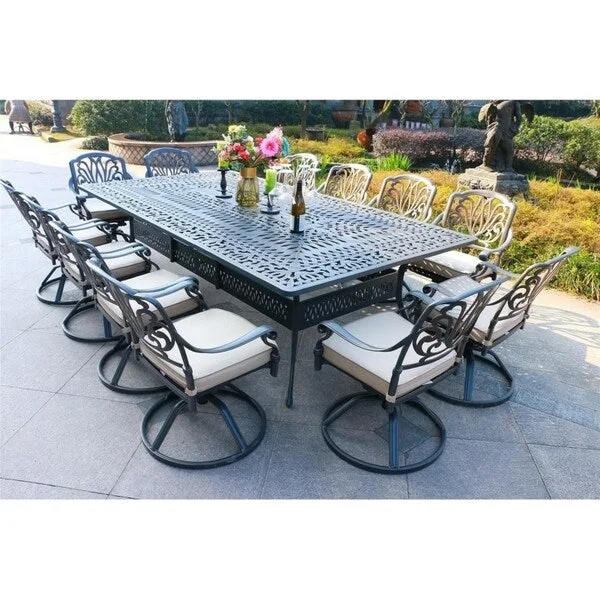 Manasquan 13-piece Gunmetal Aluminum Dining Set with Cushioned Swivel Chairs by Havenside Home