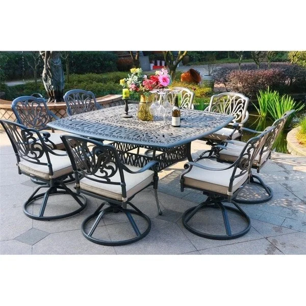 Manasquan 9-piece Gunmetal Aluminum Square Dining Set with Cushioned Swivel Chairs by Havenside Home