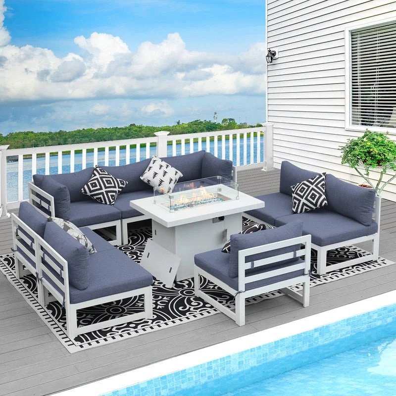 Nicesoul White Aluminum Modern Patio Furniture Sectional Sofa Set with Cushion