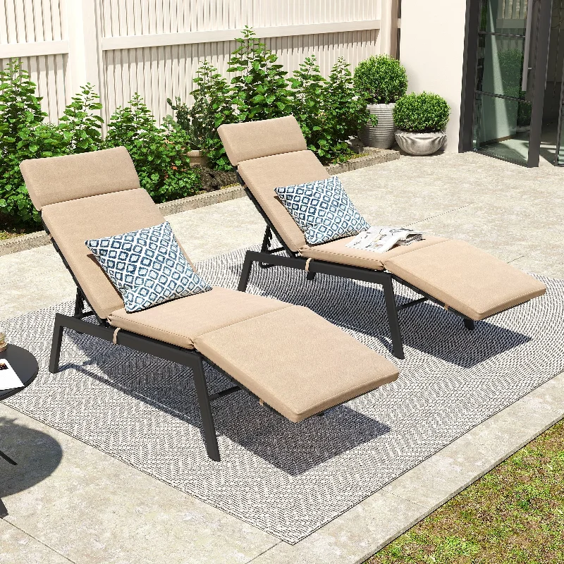 Outdoor Chaise Lounge Chairs (Set of 2) with Cushion and Adjustable Back