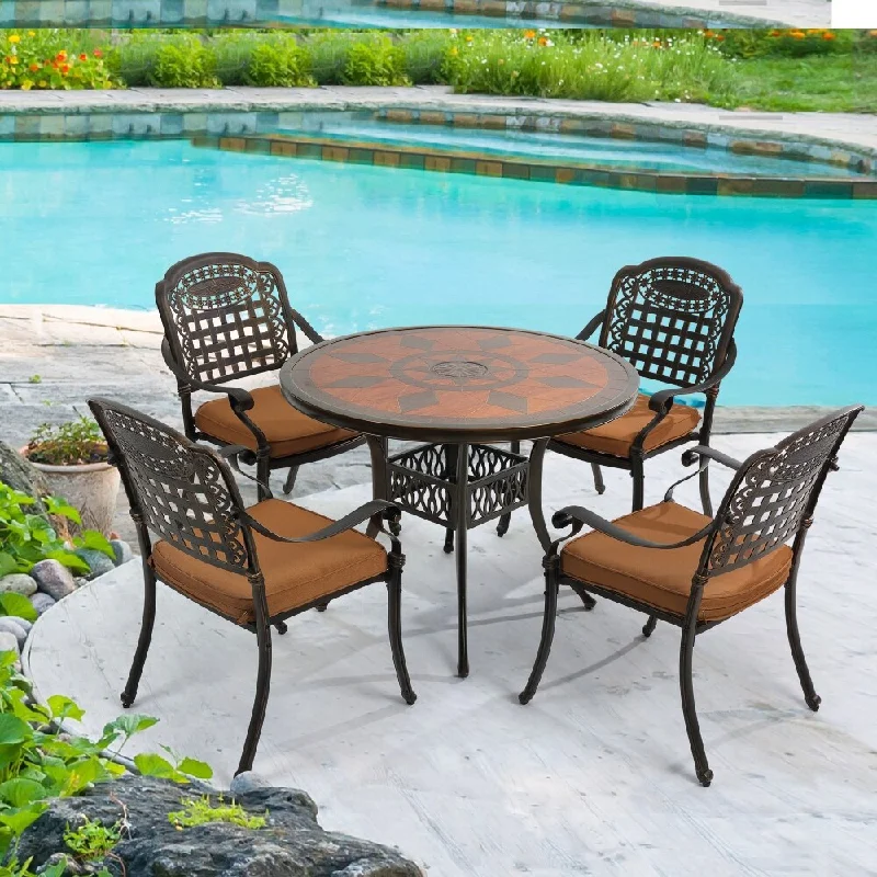 Outdoor Dining Set Aluminum Table and Chair with Cushion Set of 4