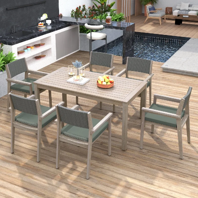 Outdoor Dining Set Patio Dining table and Chairs with Rattan Backrest and Removable Cushions for Patio and Backyard