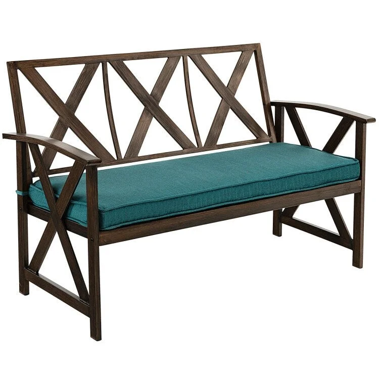 Outdoor Garden Bench with Detachable Sponge-Padded Cushion-Brown - 51.5" x 25" x 33.5"