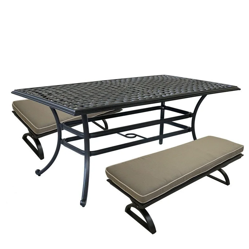 Outdoor Patio 3 Piece Aluminum Dining Set with Cushions