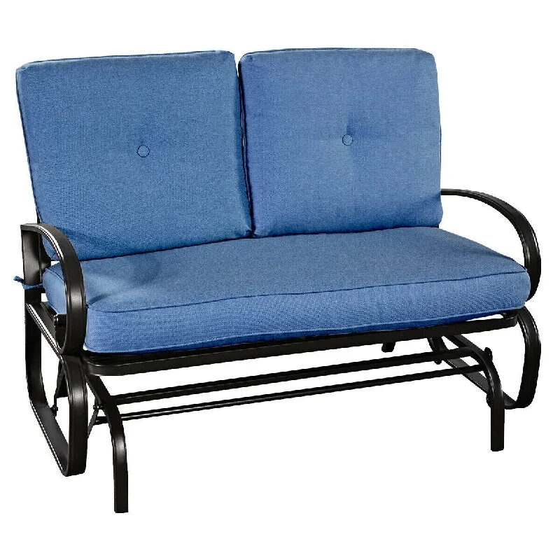 Outdoor Patio Cushioned Rocking Bench Loveseat - Blue - 47.5" x 29.1" x 33.9" (L x W x H)