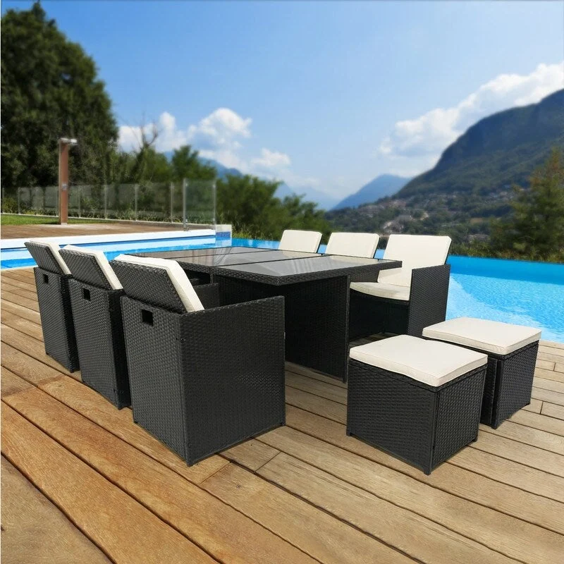 Outdoor Patio Dining Sets Sectional Conversation Set with Cushion,11 Pieces