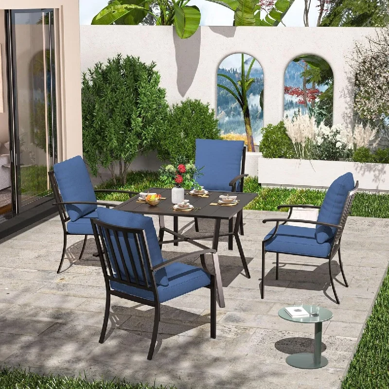 Outdoor Patio Dining Table and Chairs, Classic Armchair Set with Replaceable Back Cushions & Seat Cushions