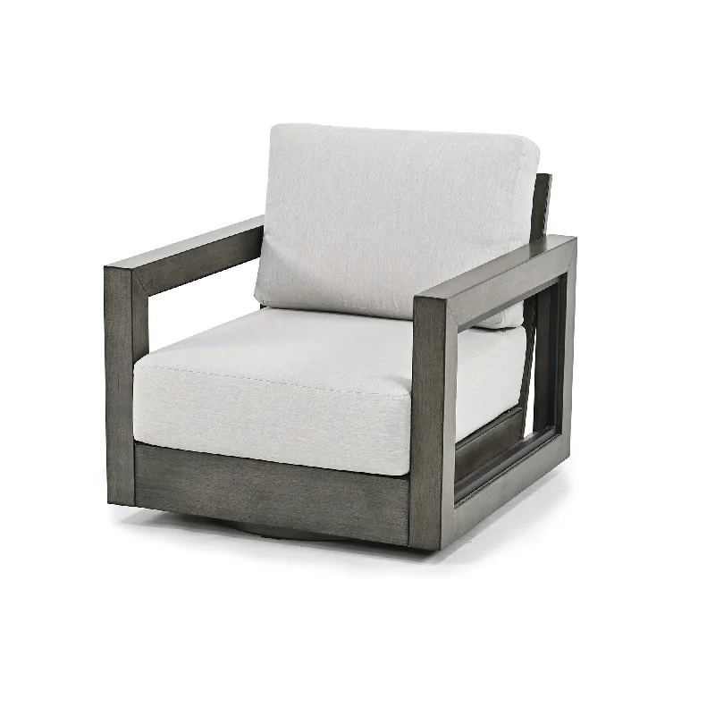 Outdoor Swivel Hand-painted Aluminum Patio Chairs with Gray Cushions