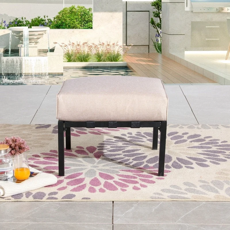 Patio Festival Outdoor Wave-Arm Col. Metal Ottoman with Cushion