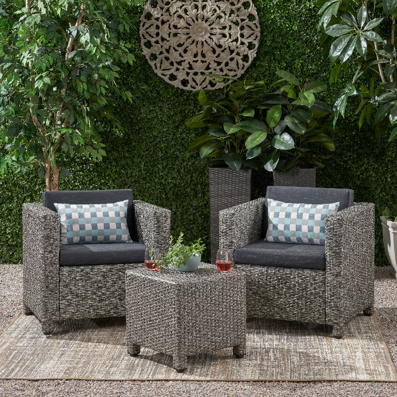 Puerta Outdoor 3-piece Wicker Seating Set with Cushions by Christopher Knight Home