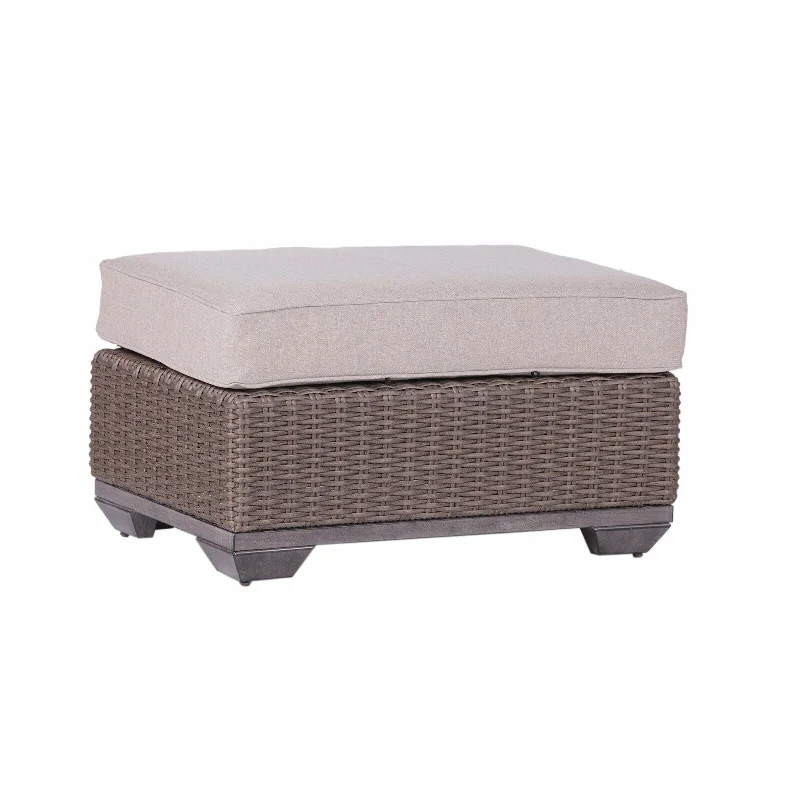 Rattan Ottoman with Cushion, Brown