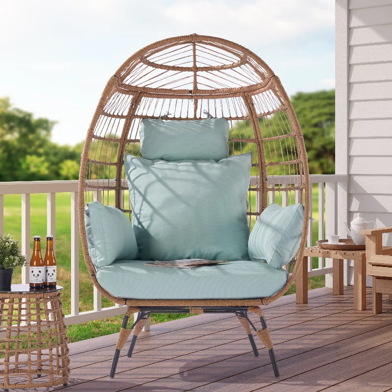 SANSTAR Patio Chaise Lounge Rattan Egg Oversized Chair with Cushion