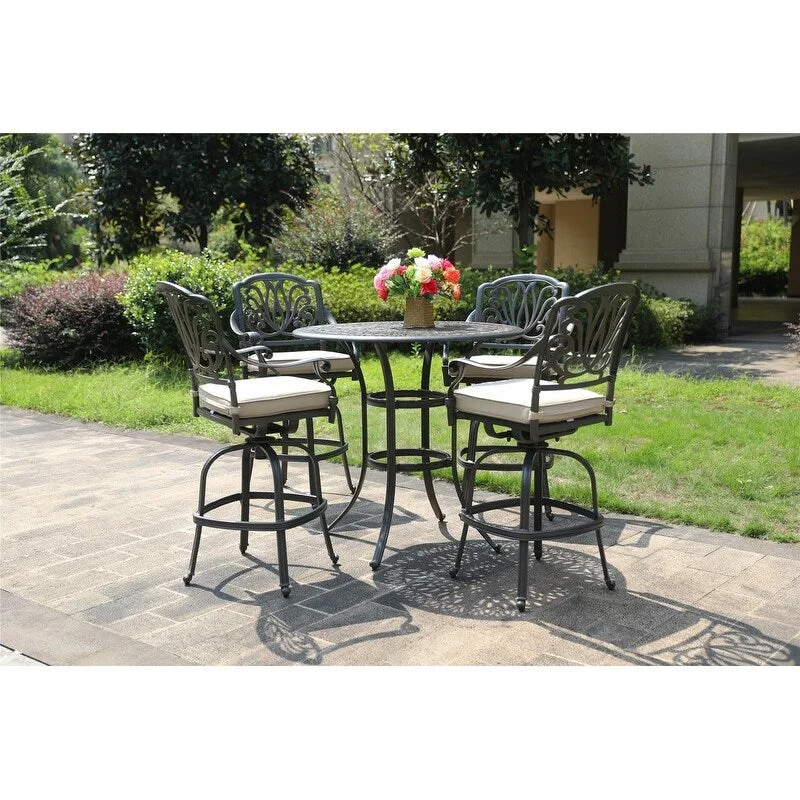 Saratoga 5 Piece Alumium Bar Set with Cushions, 42" Round Bar Table