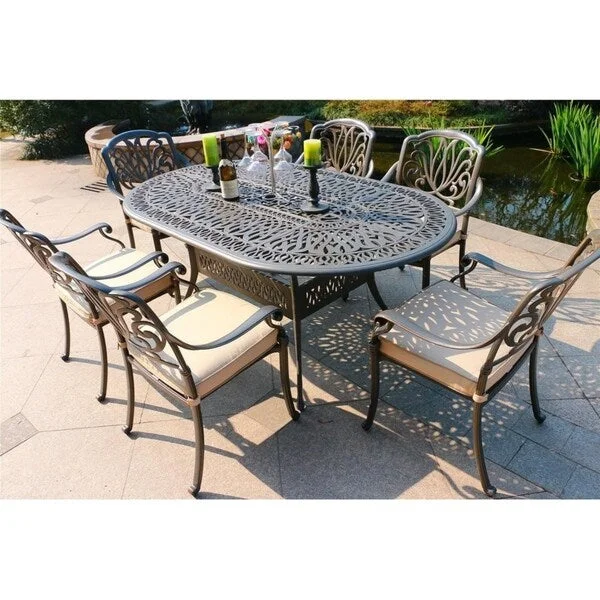 Saratoga 9-piece Gun Metal Aluminum Square Dining Set with 8 Cushioned Arm Dining Chairs