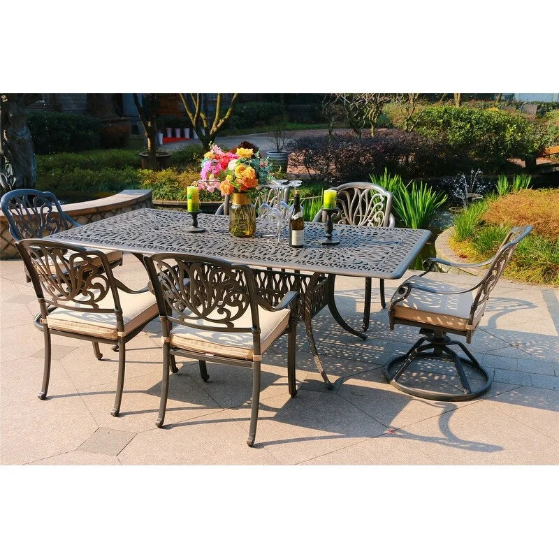 Saybrook Aluminum 7-piece Sunbrella Cushioned Dining Set with 44-inch x 84-inch Rectangular Table