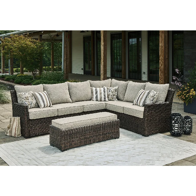 Signature Design by Ashley Brook Ranch Brown Outdoor Sofa Sectional/Bench with Cushion (Set of 3)