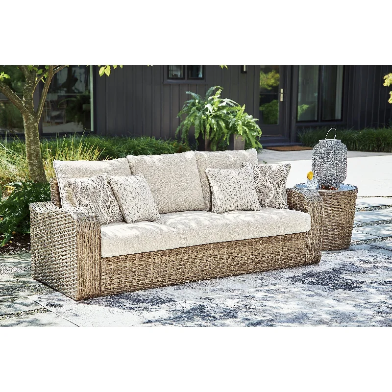 Signature Design by Ashley Sandy Bloom Brown/Beige Outdoor Sofa with Cushion - 86"W x 35"D x 30"H