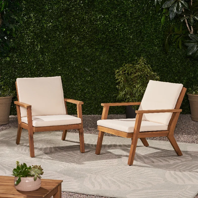 Temecula Outdoor Acacia Wood Club Chairs with Cushions (Set of 2) by Christopher Knight Home